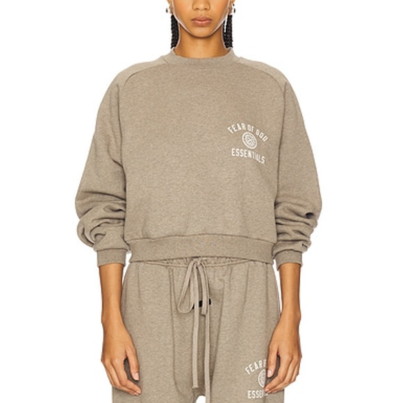 Fear Of God Essentials 'Cropped' Gray Crewneck Sweatshirt Size S - Picture 1 of 5